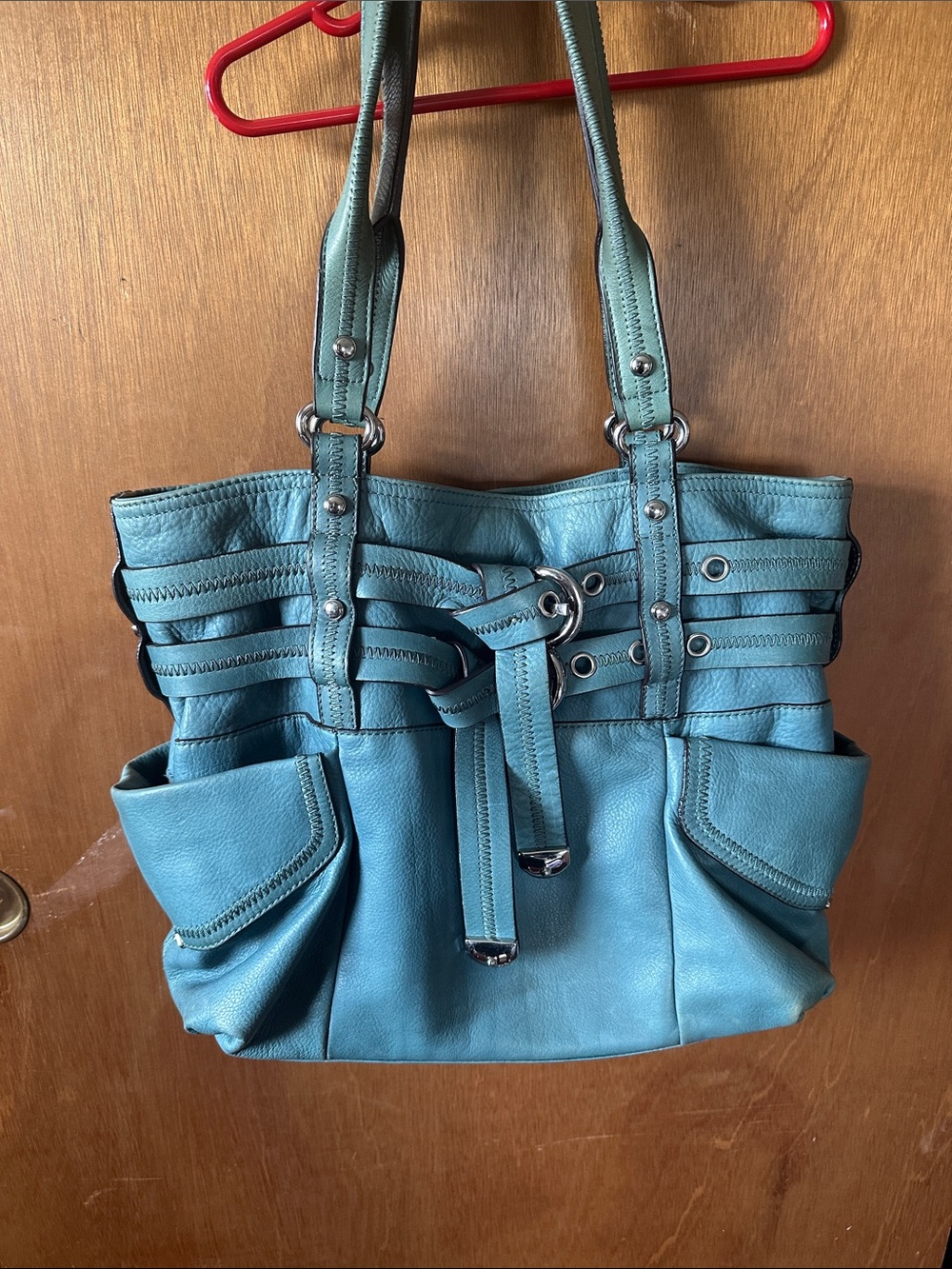 Women’s Leather Tote Bag - Teal Blue